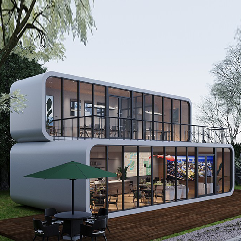 Luxury Apple Cabin House Modern Design Double Layer with Balcony Decks for Park Camping Hotel