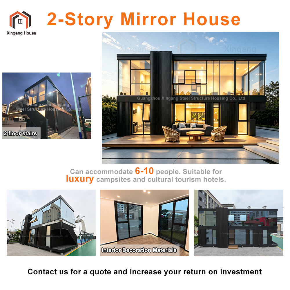 Luxury Light Steel Frame Prefabricated Modular Villa with 2 Story Design Bedroom &amp; Bathroom Modern Bungalow Sunroom