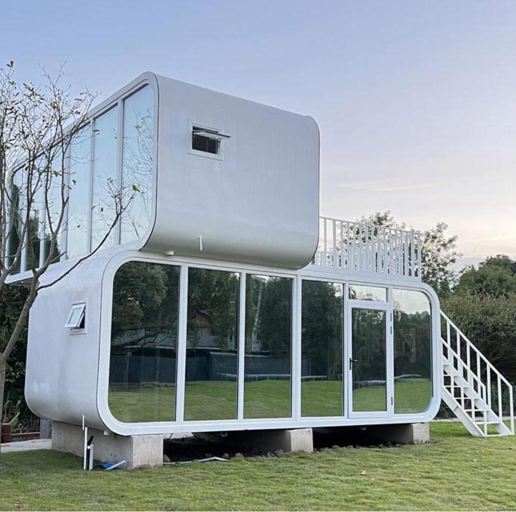 Luxury Apple Cabin House Modern Design Double Layer with Balcony Decks for Park Camping Hotel