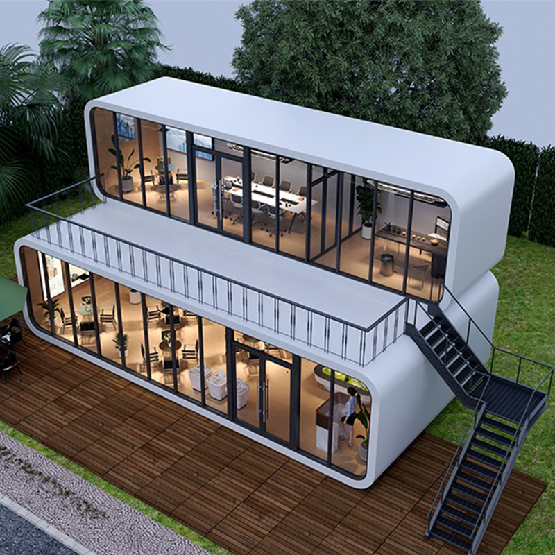 Luxury Apple Cabin House Modern Design Double Layer with Balcony Decks for Park Camping Hotel