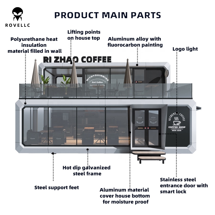 Wholesale 2-Story Steel Prefab Space Capsule Luxury Mobile Container House for Commercial Shop Applications&amp; Coffee Stores
