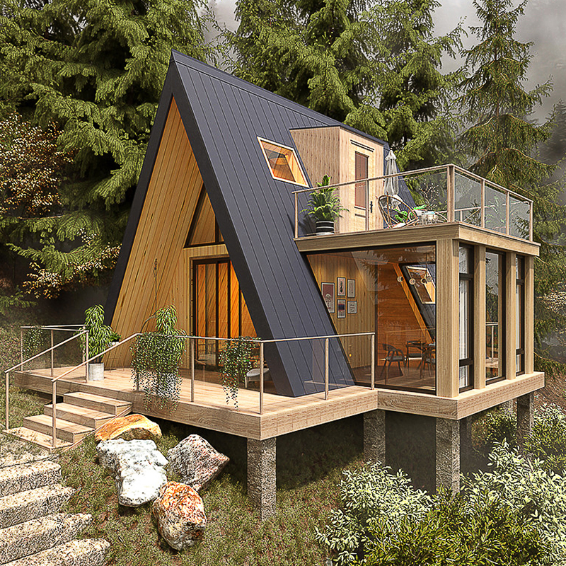 Luxury A-Frame Low-rise Villa Heat-insulated Modular Home Prefab Tiny Triangle House For Apartment Prefab Cottage