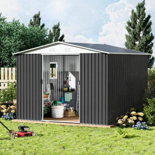 12FT*10FT Durable Waterproof Modern Sliding Door Metal Shed with 4 Windows