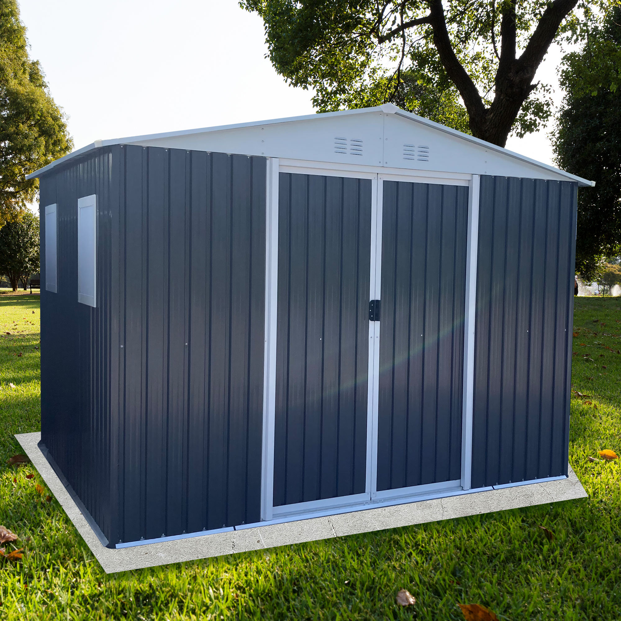 12FT*10FT Durable Waterproof Modern Sliding Door Metal Shed with 4 Windows