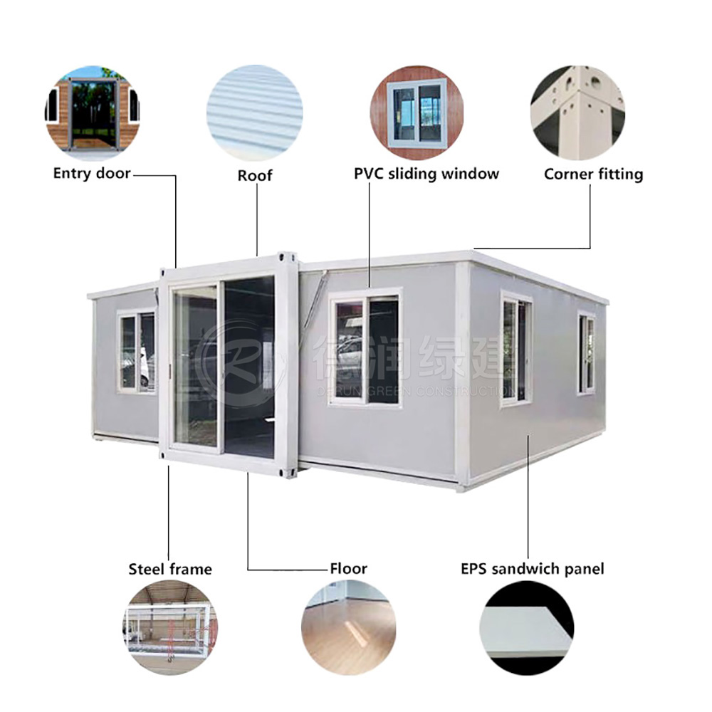20ft ExpandableContainer House Prefabricated Modular Mobile House Foldable Portable Tiny Home Office Accommodation Building