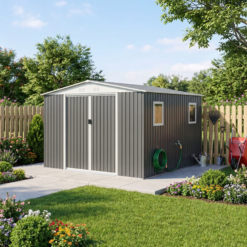 12FT*10FT Durable Waterproof Modern Sliding Door Metal Shed with 4 Windows