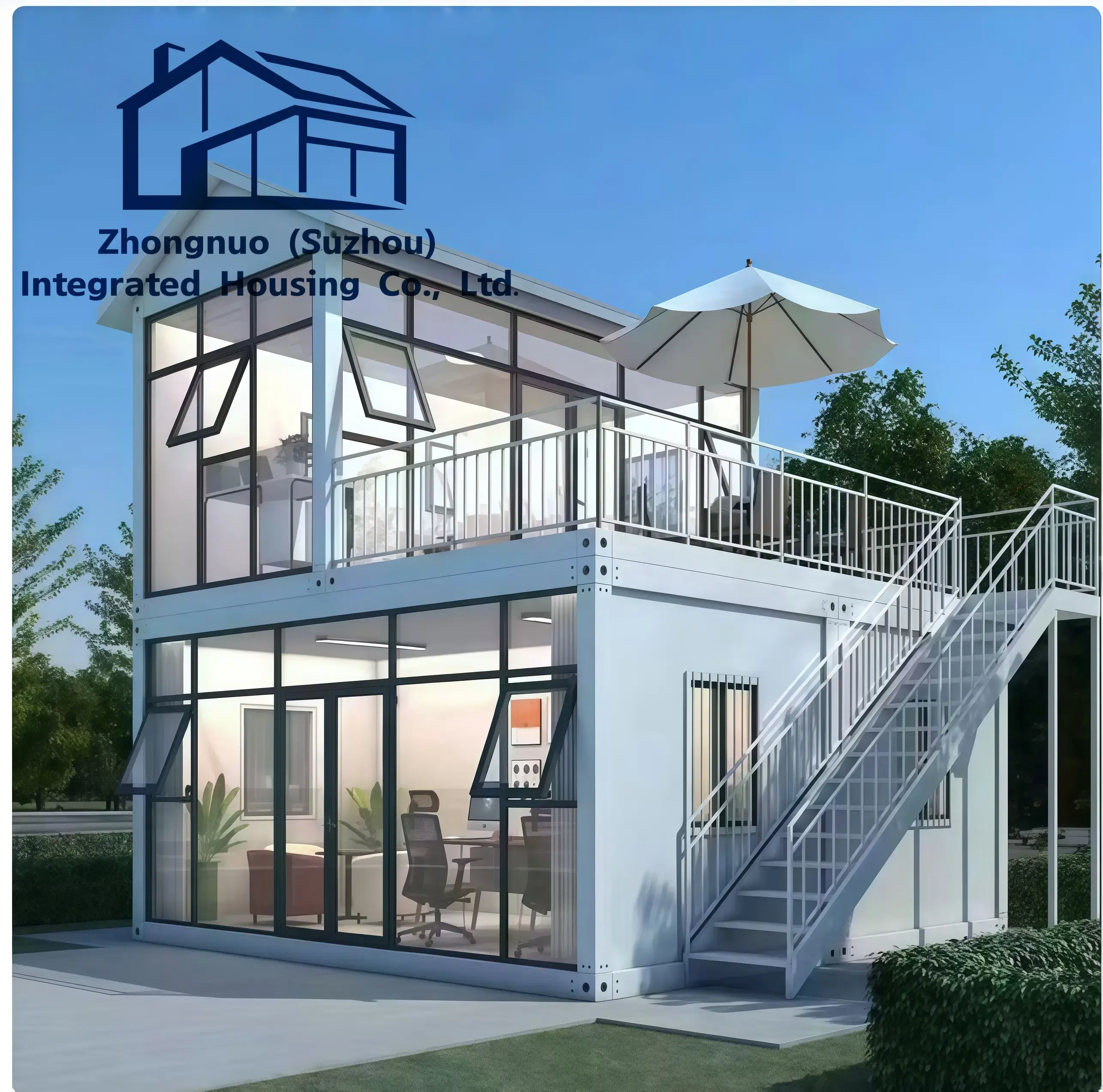 ZN Eco Friendly Panoramic Glass Container House Steel Modular Residence Sound Insulated Office Building for Office Projects