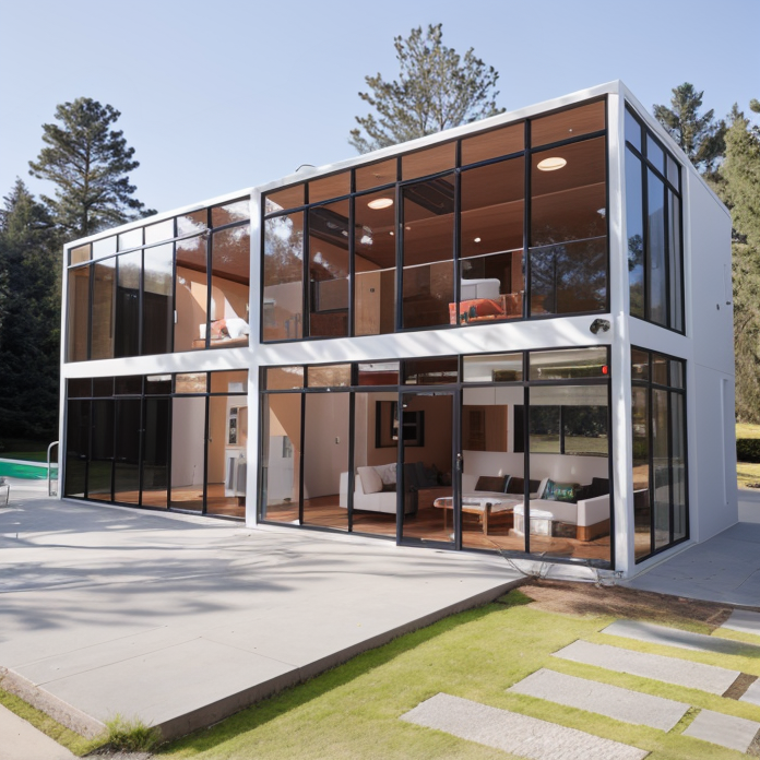 Two Storey Luxury Modern Flat Pack Container Home Office With Glass Wall and Terrace