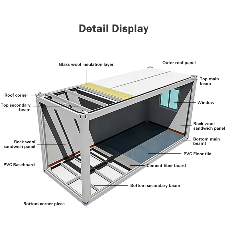 20ft Glass Container House Mobile Detachable Outdoor Office Shop Made Sandwich Panel Steel For Courtyard