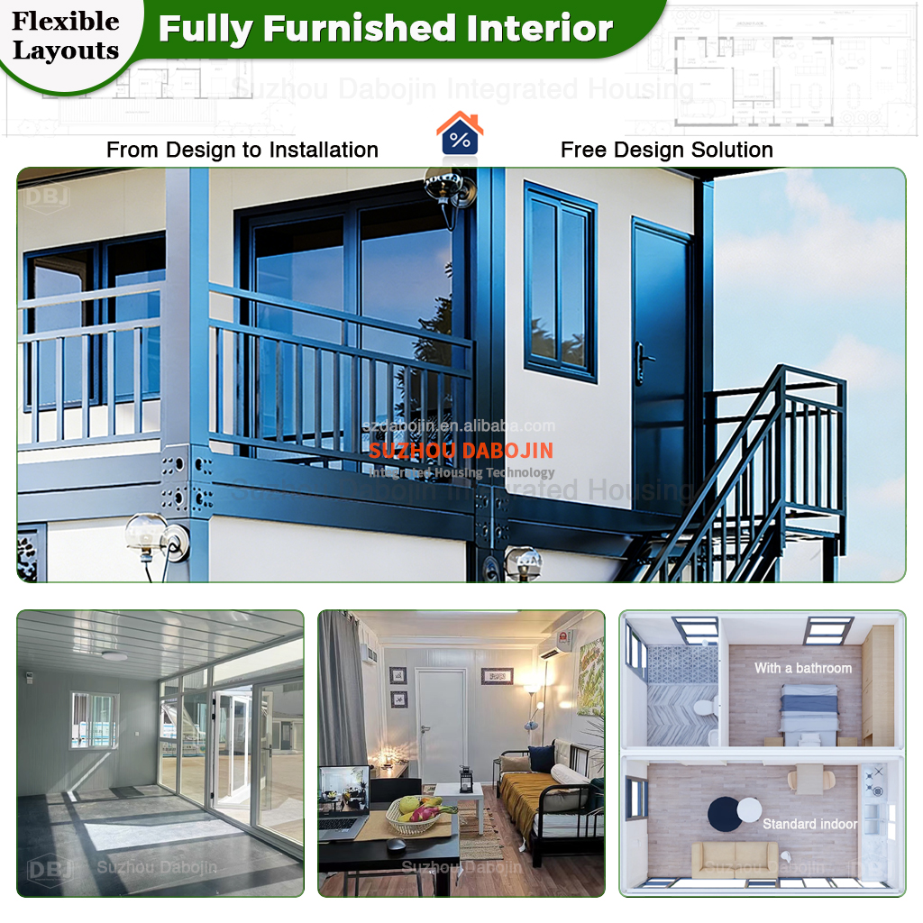 2 Story 3 Bedroom 2 Bath Luxury Container House 40ft Prefab Modular Home Villa