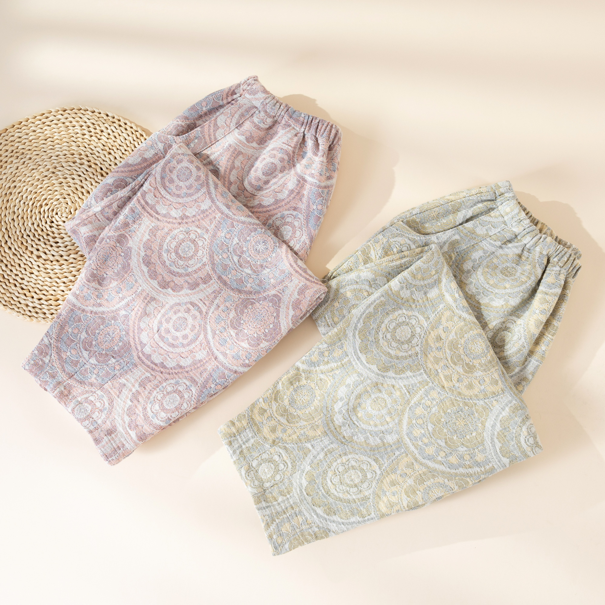 Women's Cotton-Linen Jacquard Sleep Pants Spring/Summer New Arrival Flower Bud Radish-Style Loose-Fit Loungewear Pants