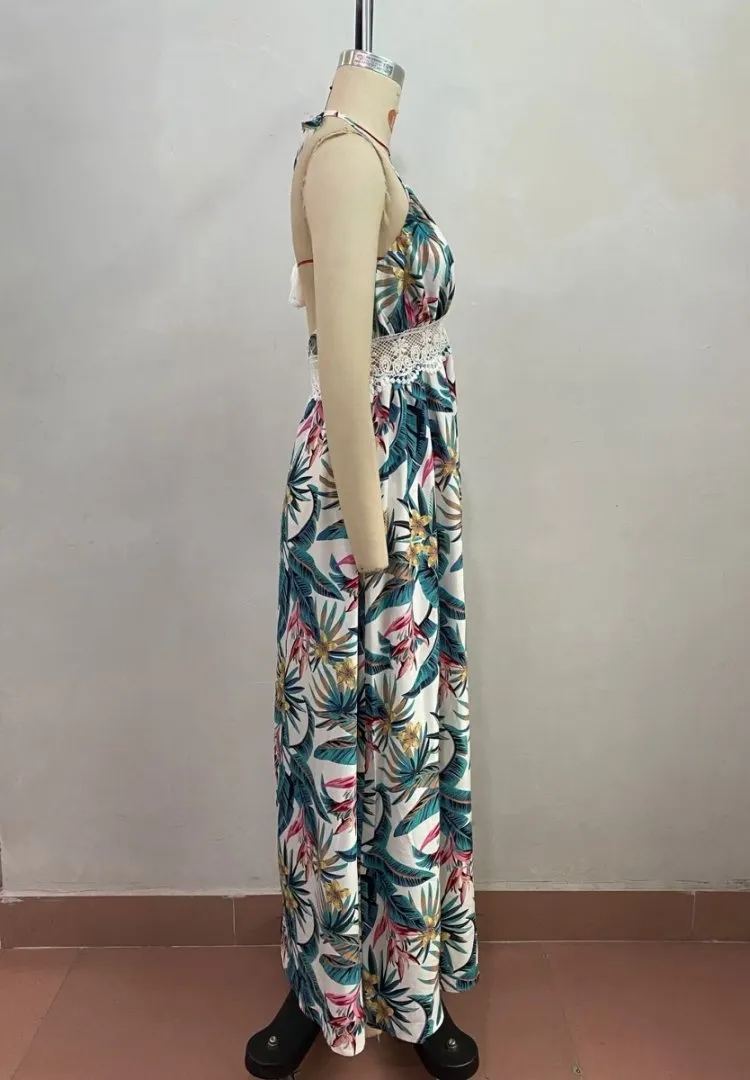 Wholesale Retail Female Fashion Dresses Clothes Summer Strapless Sexy Slip Island Wind Plant Print Maxi Long Dress