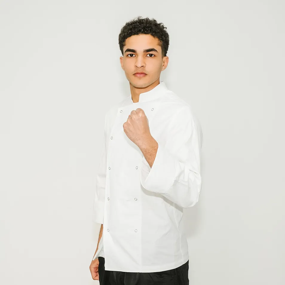 Export-Quality White Chef Coat Unisex Kitchen Workwear Bulk Supply Available