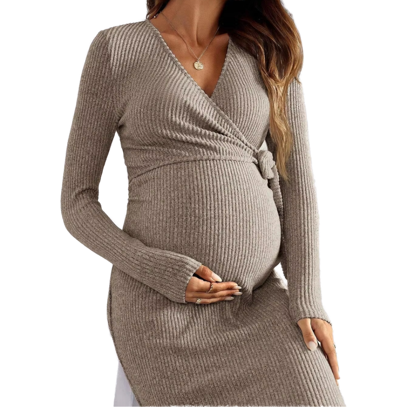 Maternity Front Tie Long Sleeve Minimalist Short Trousers Women's Nursing Autumn Breathable Eco-Friendly Polyester/Cotton Blend
