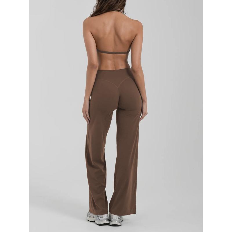 Loungewear Women Sets Custom logo Gym Wear Activewear Clothing Wholesale Two Piece Yoga Bra Top and Wide Leg Leggings Set
