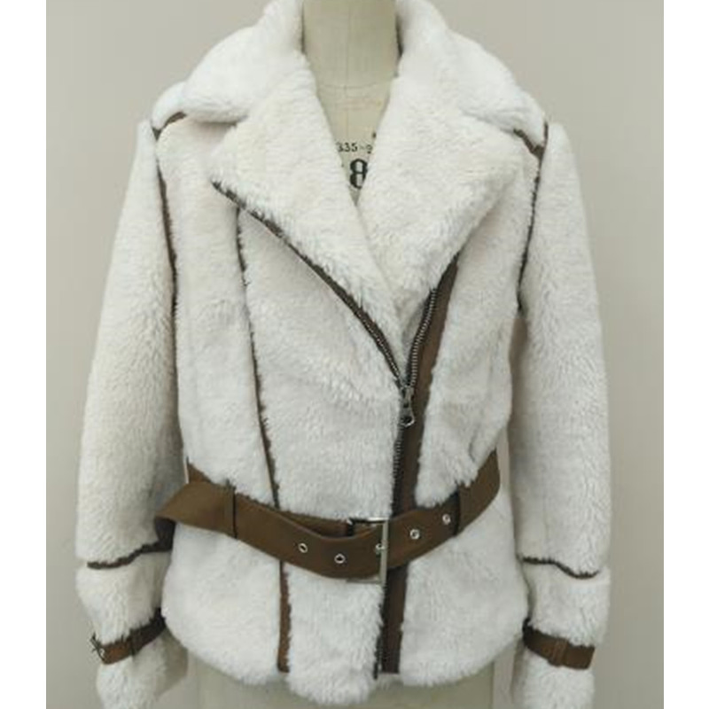 Winter Women Faux Suede Leather Jacket Wool Fur Outer Wear