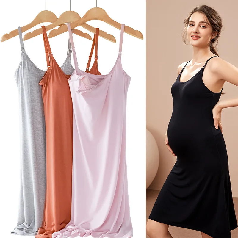 Women's Slim Nursing Dresses for Breastfeeding Pregnant Lady Suspender Sleep Wear Maternity Clothing for Summer