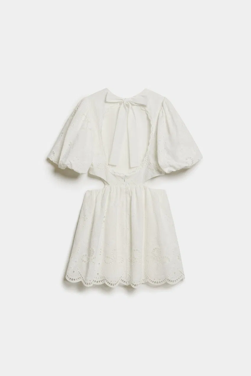 Embroidery Fabric Fashion Women Summer MIDI Dress Waist Cut-in Backless Dress