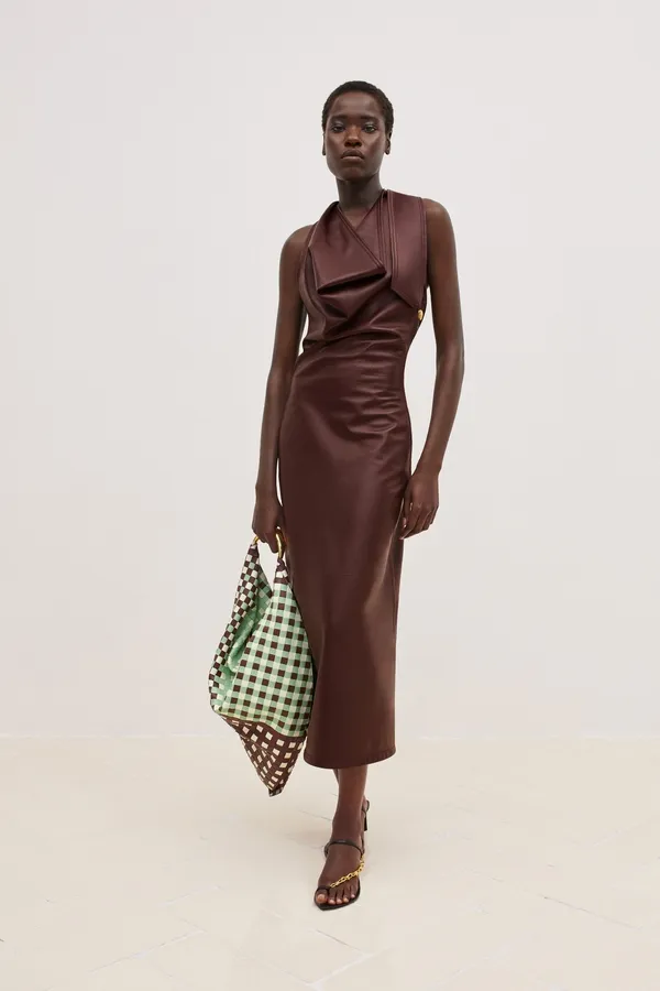 New Fashion Women Cowl-Neck Backless Maxi Dress Slit Silk Chiffon Dress Party Dresses Sexy Elegant Silk Dress