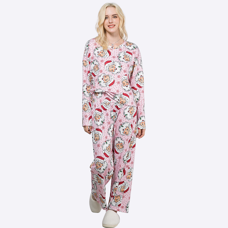Custom Loungewear Manufacturer Women's Sleepwear Pajamas Set Lounge Wear Spring and Autumn Christmas Shirt Pants Pajama Set