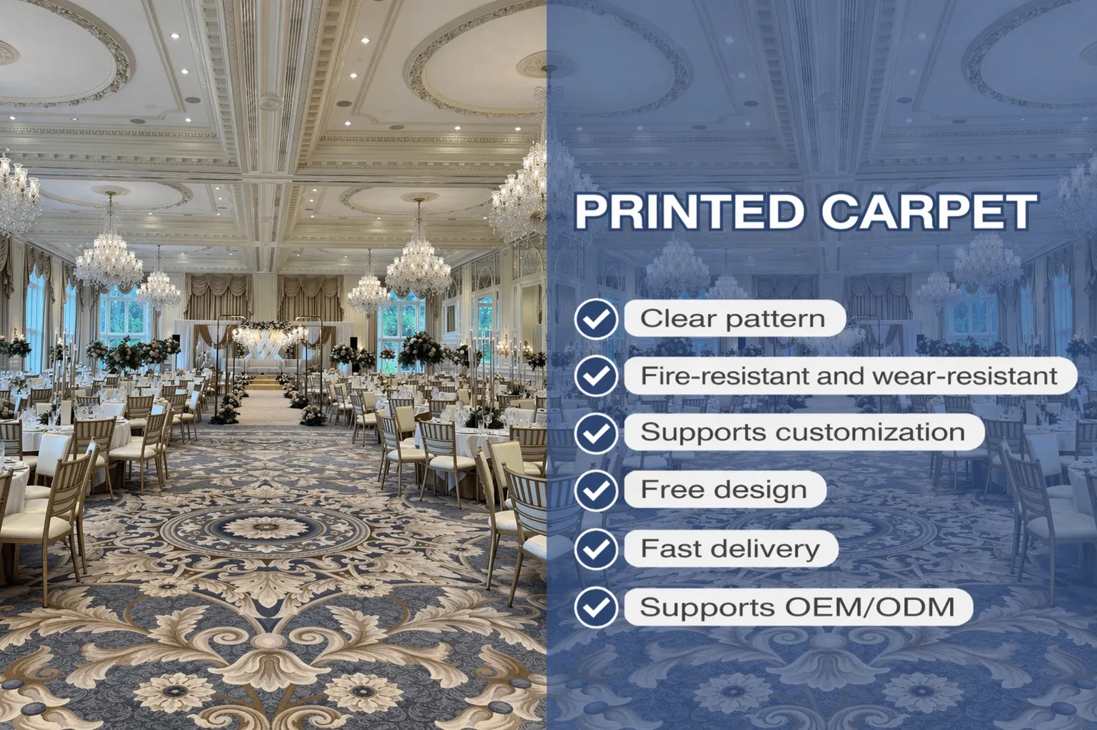 Resort Hotel Hallway Guestroom Wear Resistant Polyester Floor Covering Printed Carpet