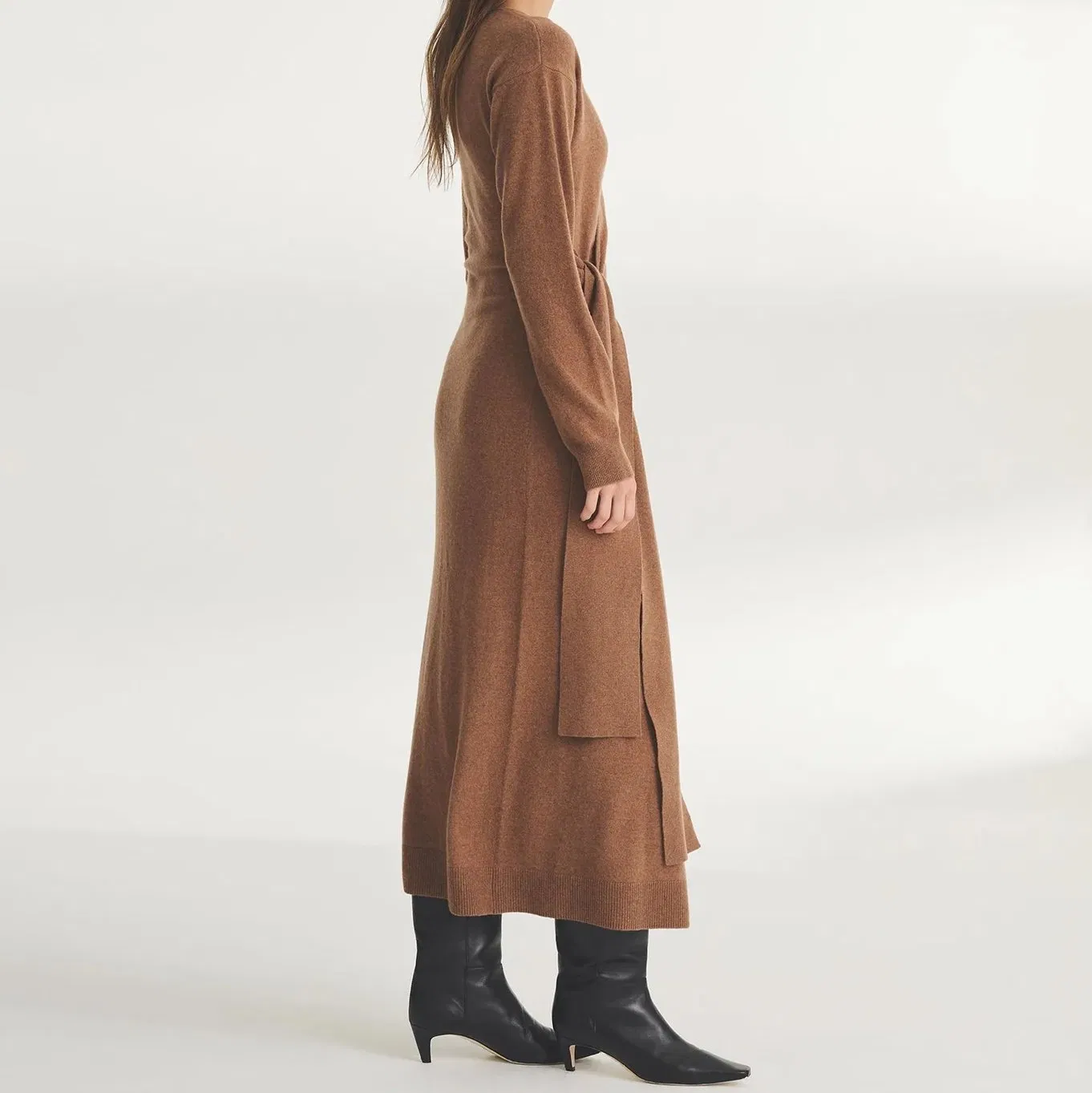 100% Cashmere Knitted Ladies Fashion Ballet Wrap MIDI Winter Sweater Dress