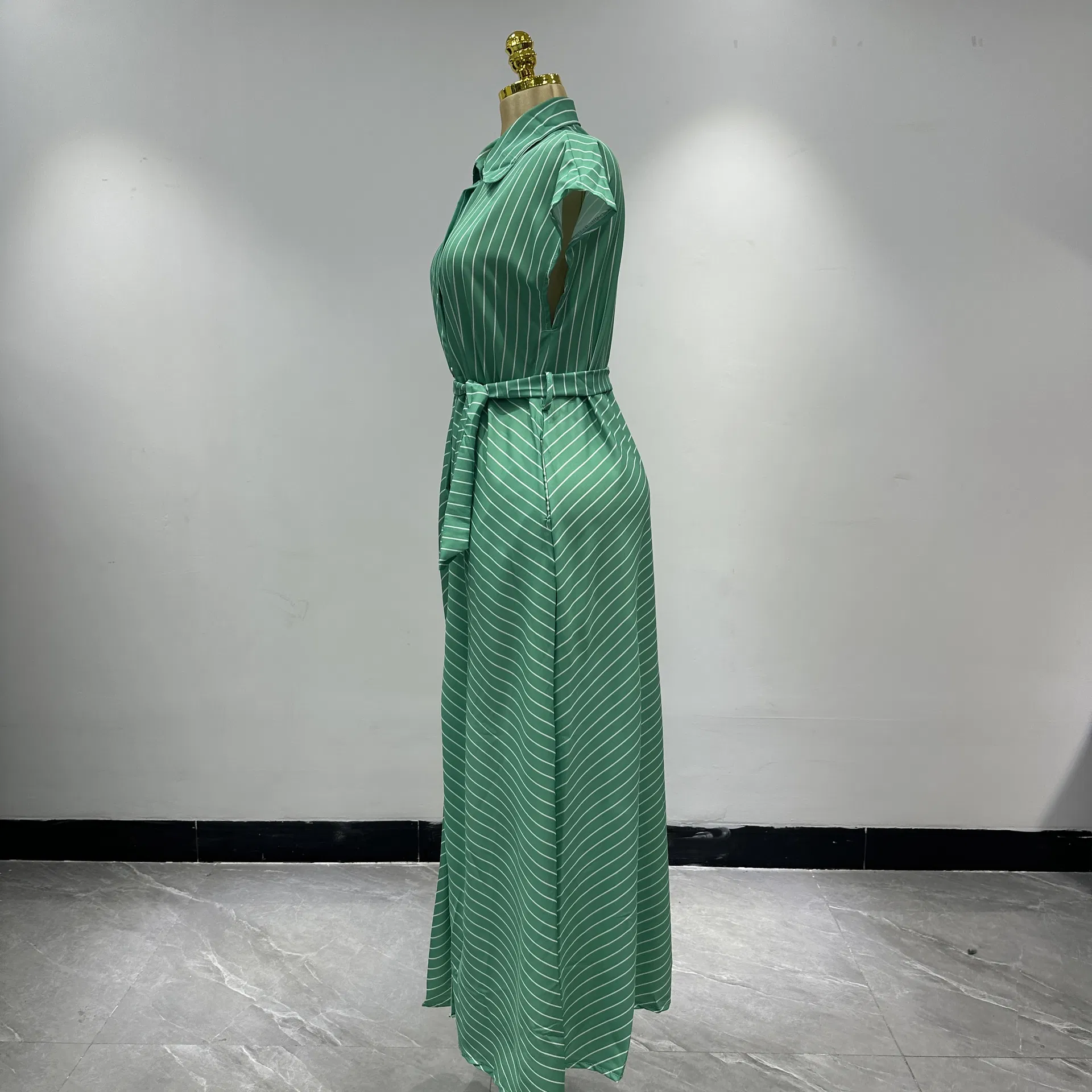 Muslim Fashion Women's Short-Sleeved Striped Loose and Breathable Women's African Plus-Size Dress