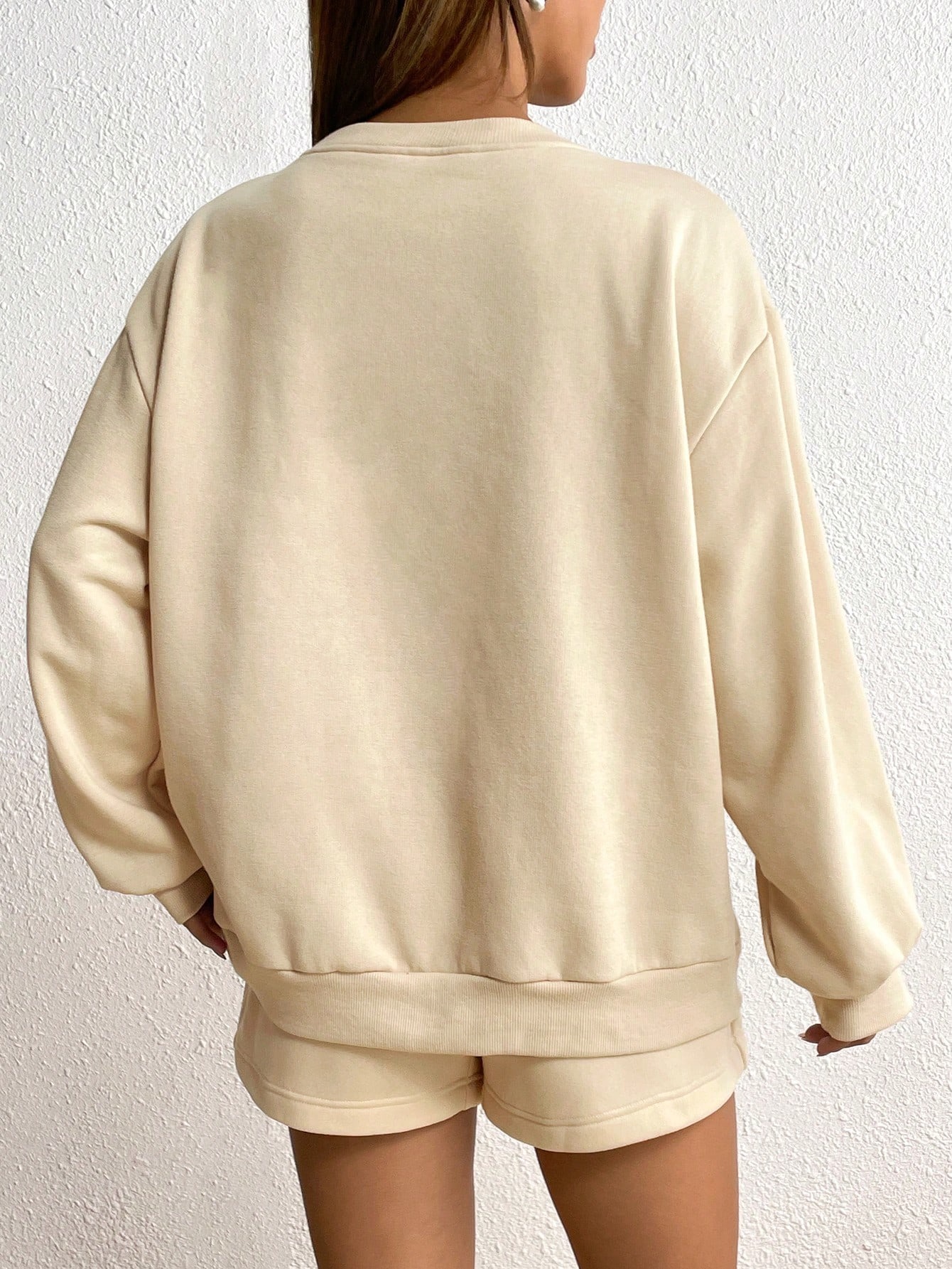 Low MOQ Customizable Letter Print Sweatshirt Short Set - OEM Service Women's Loose Fit Casual Loungewear for USA Market