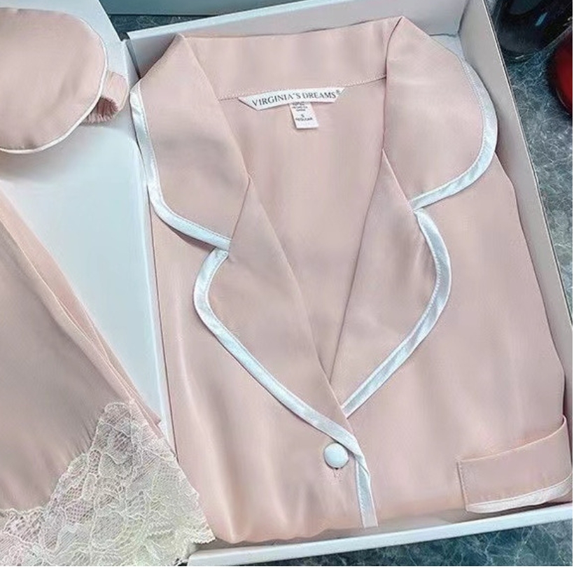 Women's Elastic Waist Ice Silk Woven Fabric Pajamas Set Long Sleeve Home Clothing for Spring Autumn Summer Season Printed Design