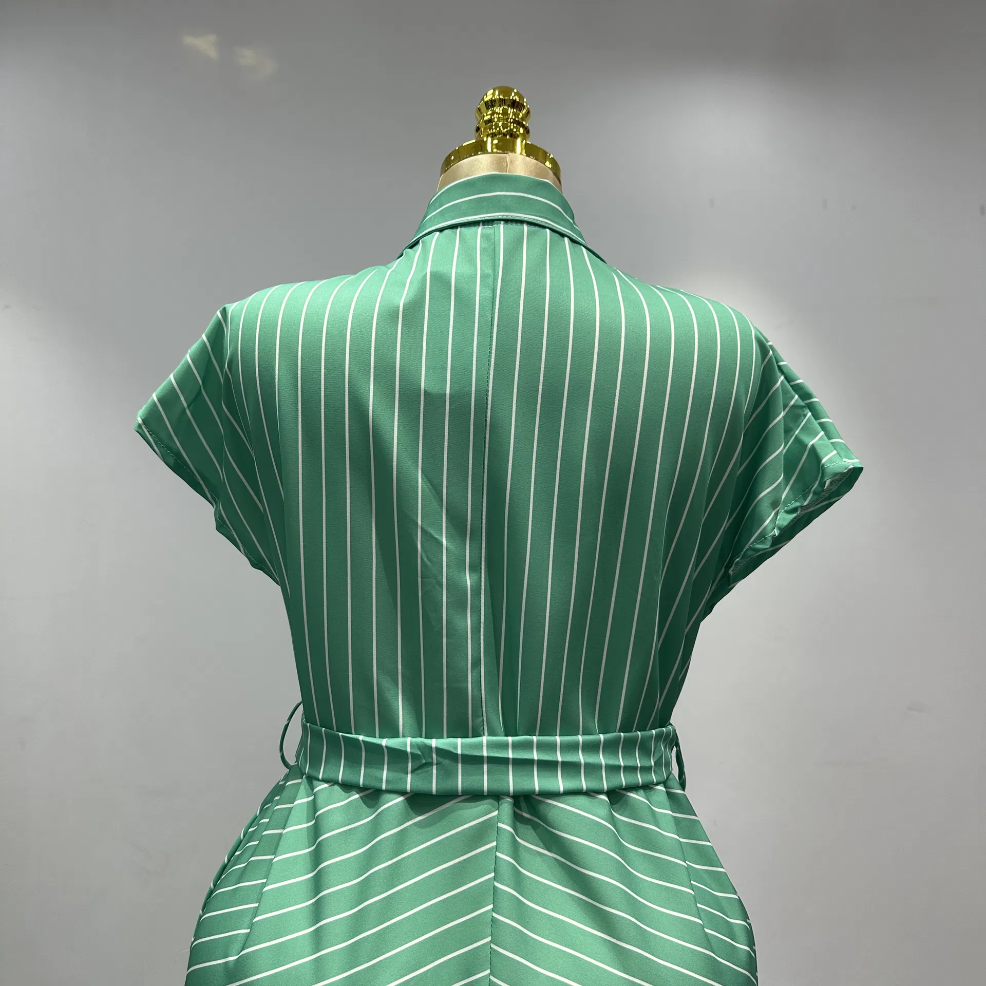 Muslim Fashion Women's Short-Sleeved Striped Loose and Breathable Women's African Plus-Size Dress