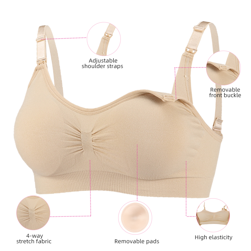 S-SHAPER Women's Seamless Wirefree Nursing Bralette Adjustable Breastfeeding Underwear Knitted Push-Up Breathable Maternity Bra