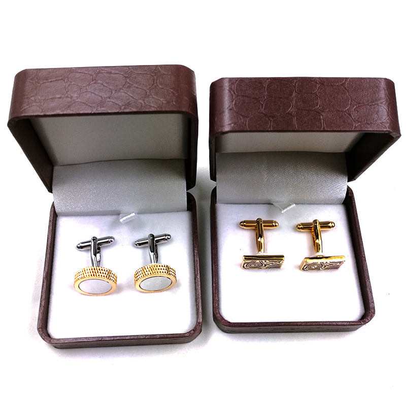 Factory Custom Made Gold Plated Metal Alloy Mens Collection Manufacturer Customized Fashion Round Rectangle Brass Accessory Bespoke Cuff Link Set with Box