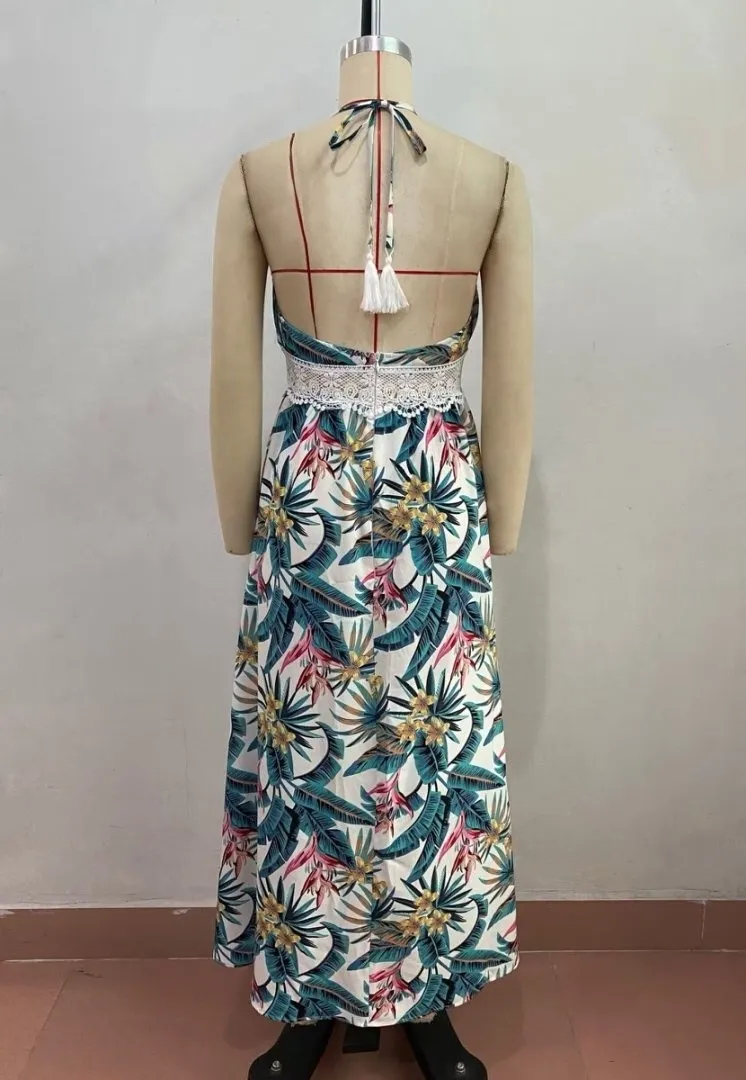 Wholesale Retail Female Fashion Dresses Clothes Summer Strapless Sexy Slip Island Wind Plant Print Maxi Long Dress