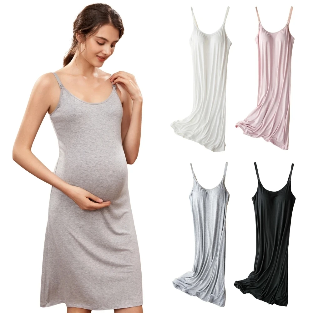 Women's Slim Nursing Dresses for Breastfeeding Pregnant Lady Suspender Sleep Wear Maternity Clothing for Summer