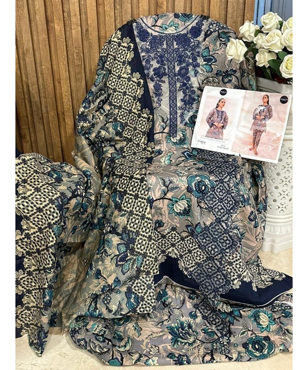 Pakistani Chiffon Two-Piece Modest Suit for Women in Rajasthani Style with Beautiful Dupatta Eco-Friendly and Four Season