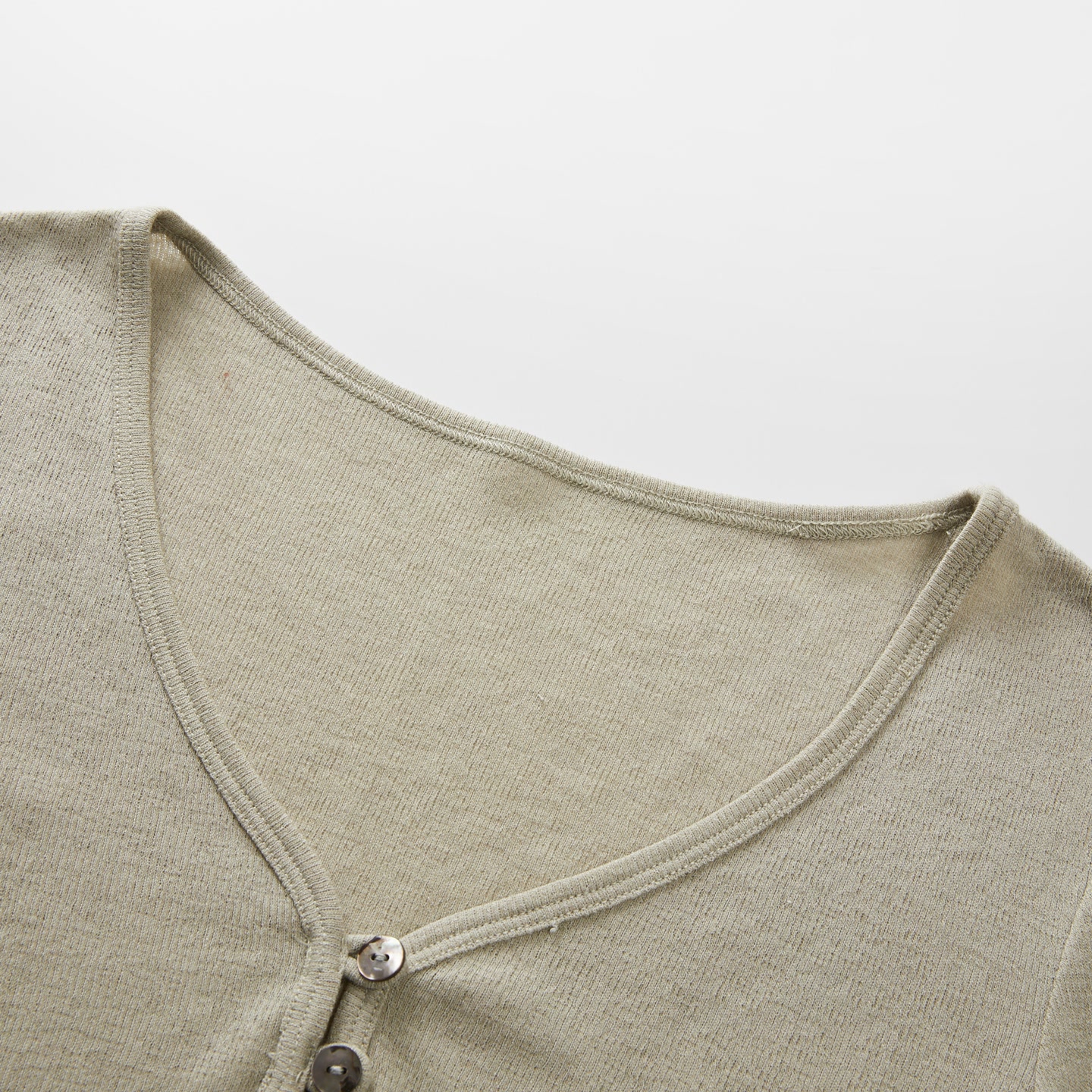 Women's Breathable V Neck Long Sleeve Rib Knit Top Button Front Solid Color Casual Layering T Shirt for Spring/Autumn Daily Wear