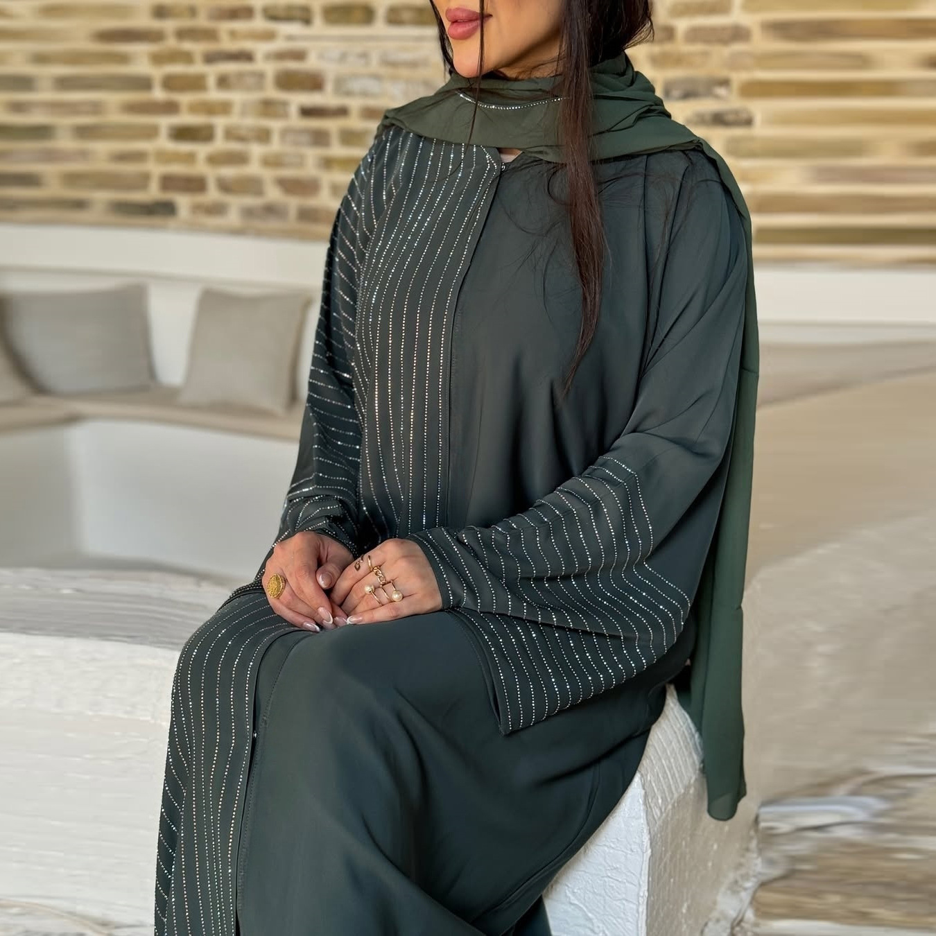 2026 New Arrivals Abaya Women's Muslim Dress Luxury Modest Islamic Clothes Abaya Robe Rhinestone Diamond Crystal Bling
