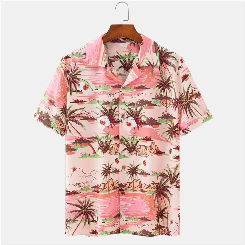 Wholesale Fashion Printed Shirt Mens Summer Aloha Beach Wear Resort Polyester Hawaiian Shirts for Men