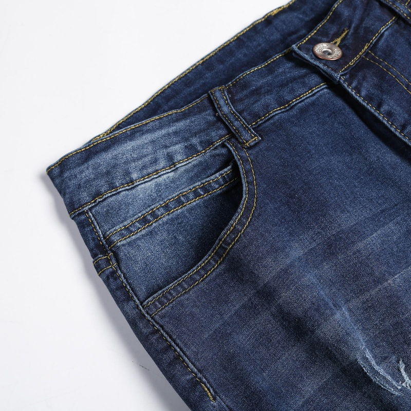 Factory Wholesale Custom Logo Apparel Designers Trendy Washed Pencil Long Pants Black Stretch Trouser Mens Ripped Denim Slim Fit Jeans