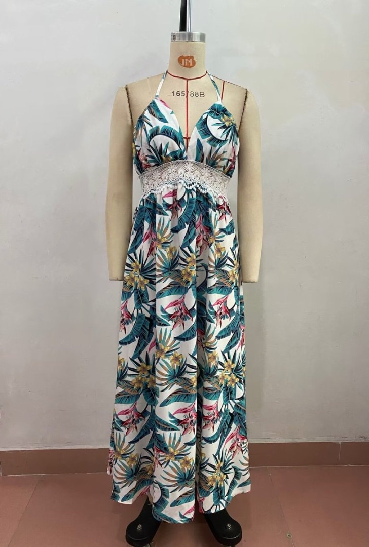Wholesale Retail Female Fashion Dresses Clothes Summer Strapless Sexy Slip Island Wind Plant Print Maxi Long Dress