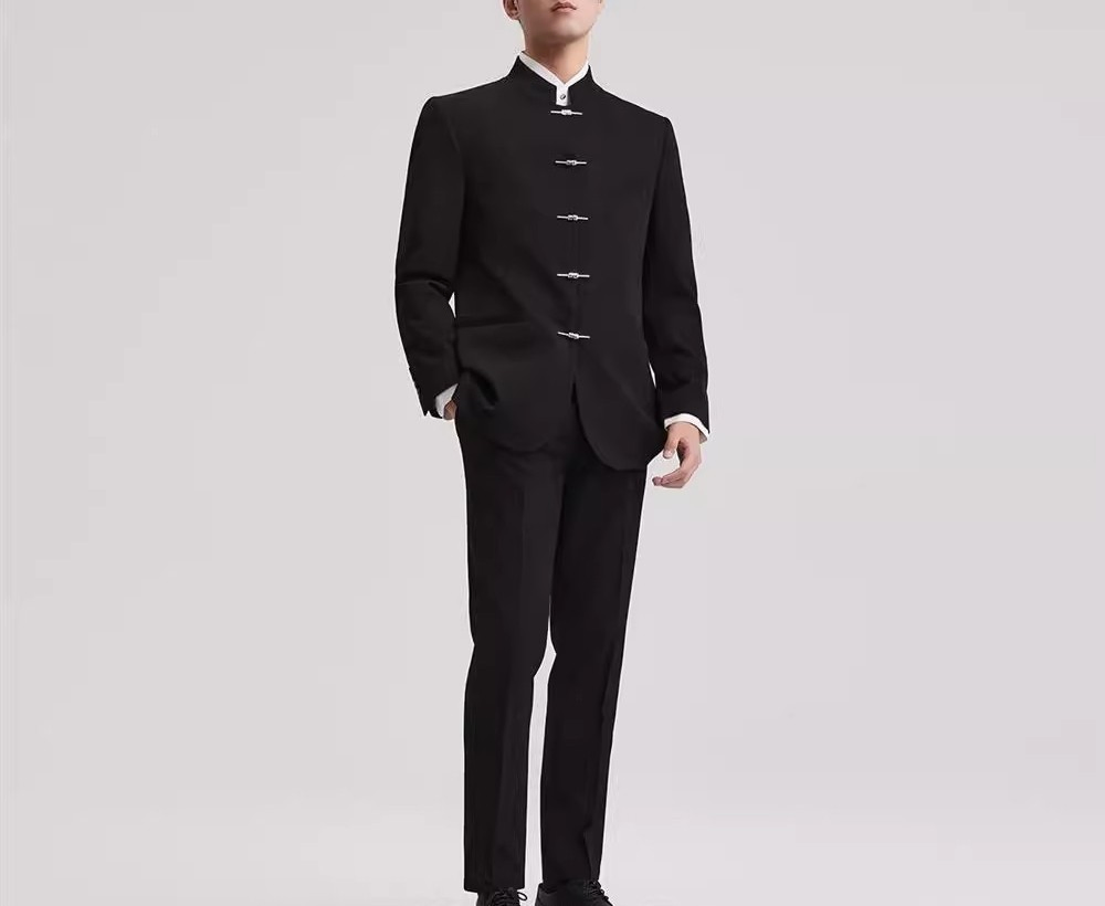 New Chinese Style Men Suits Groom Wedding Attire Mandarin Collar Tangzhuang Jacket Business Formal Suits