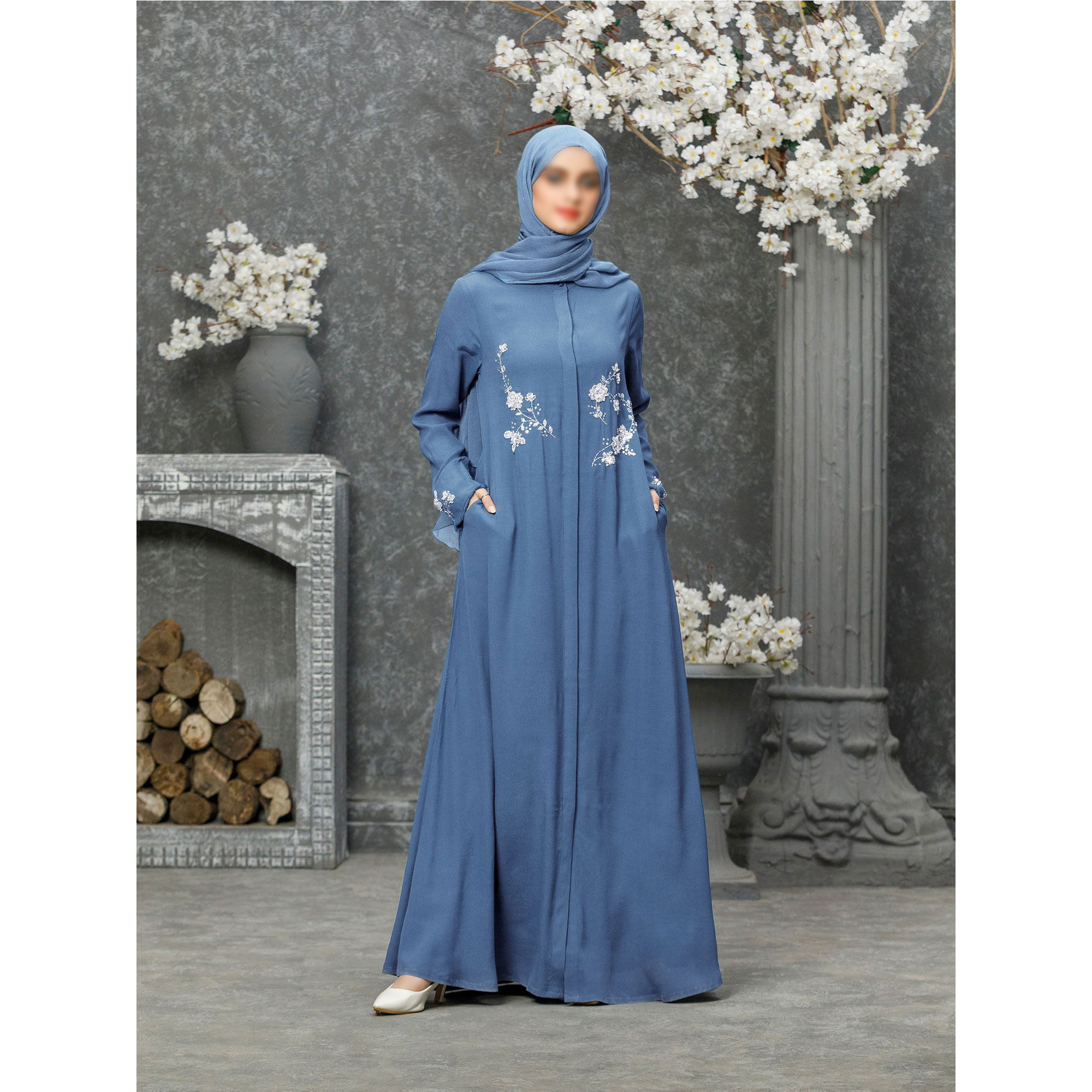 Wholesale Popular New Fashion Muslim Women's Long Sleeve Casual Knitting T-shirt Breathable Button Closure Pockets Embroidery