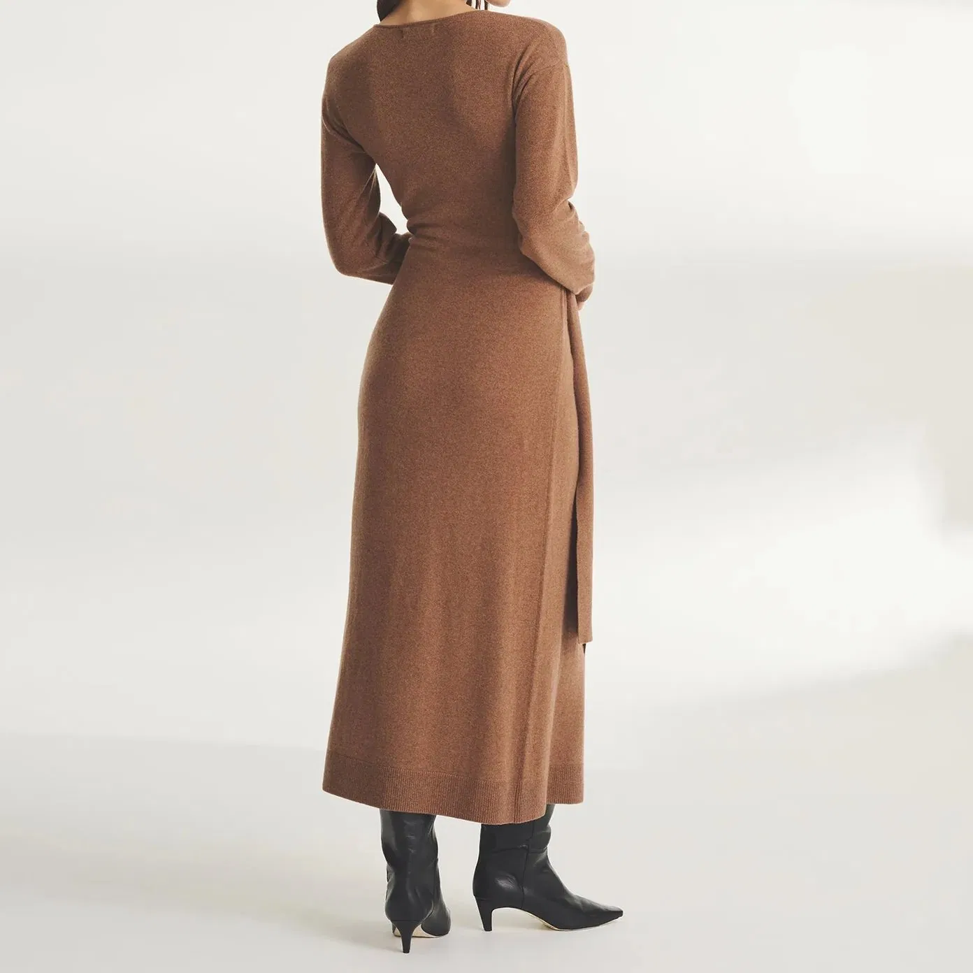 100% Cashmere Knitted Ladies Fashion Ballet Wrap MIDI Winter Sweater Dress