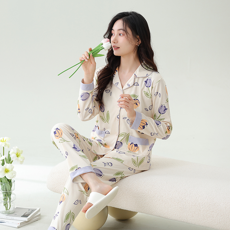 LONGD Women's Long-Sleeve V-neck Nightgown CVC Blend Material Moisture-wicking Quick Dry Soft Breathable Elastic Waist Casual