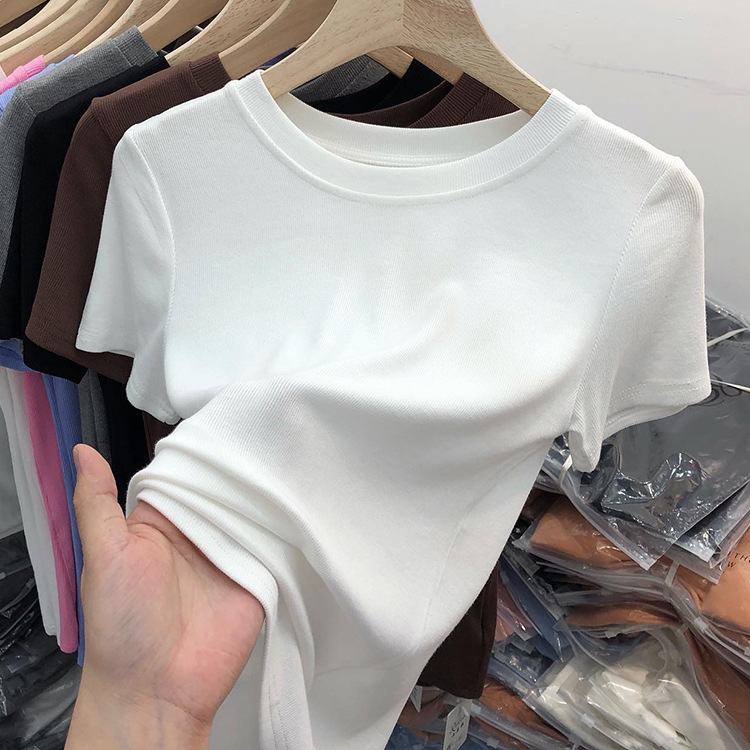 Women's Summer New Cute Slim Crew Neck Viscose Short Sleeve Solid Color All-match Inner Wear Base T-shirt