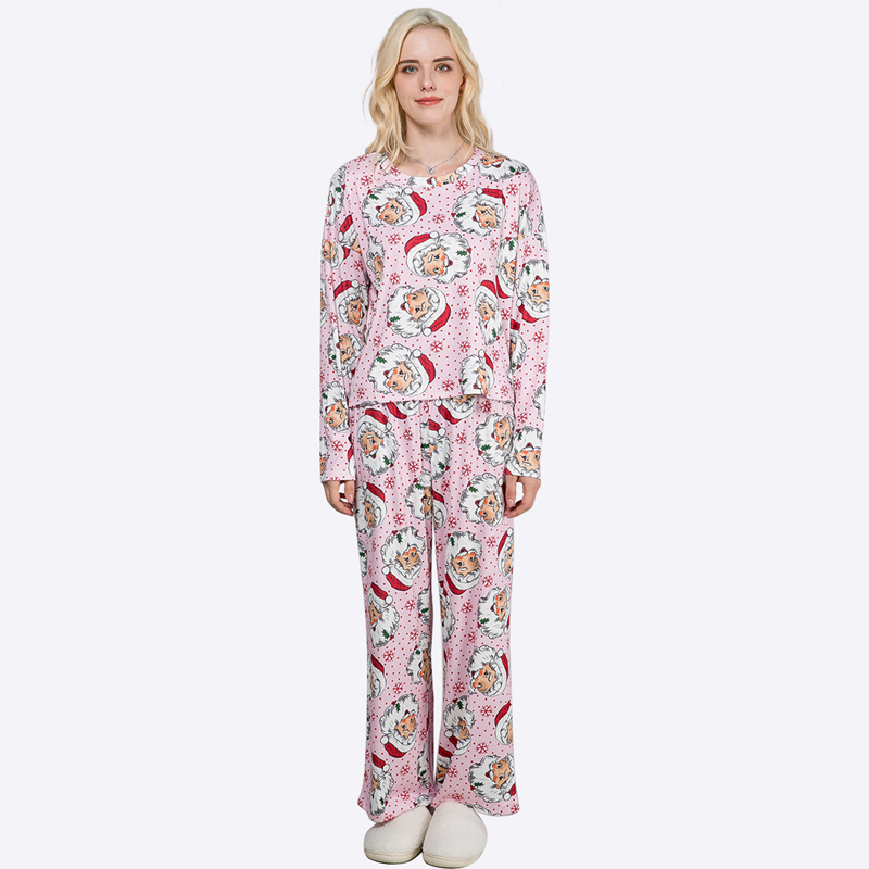 Custom Loungewear Manufacturer Women's Sleepwear Pajamas Set Lounge Wear Spring and Autumn Christmas Shirt Pants Pajama Set