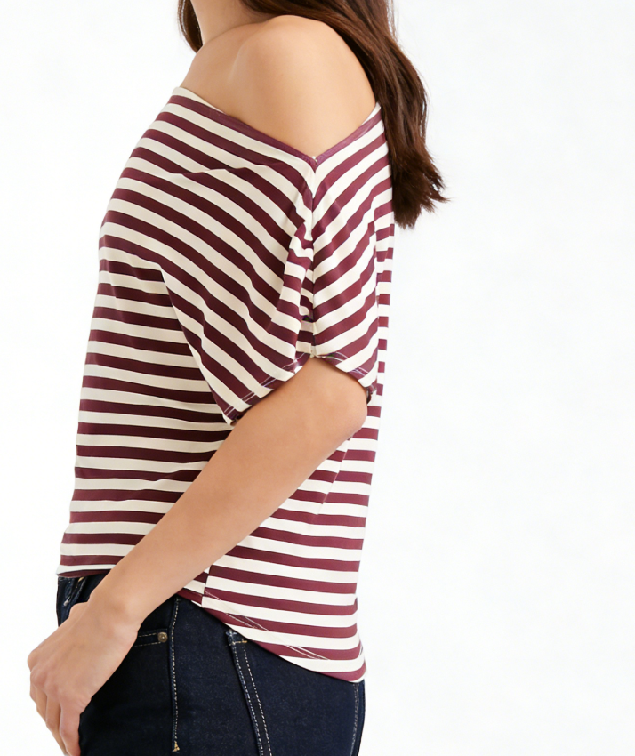 Women's Striped Off-Shoulder Crop Top Casual Short Sleeve Ruched Regular Fit Stretchy Summer Breathable Daily Wear Blouse
