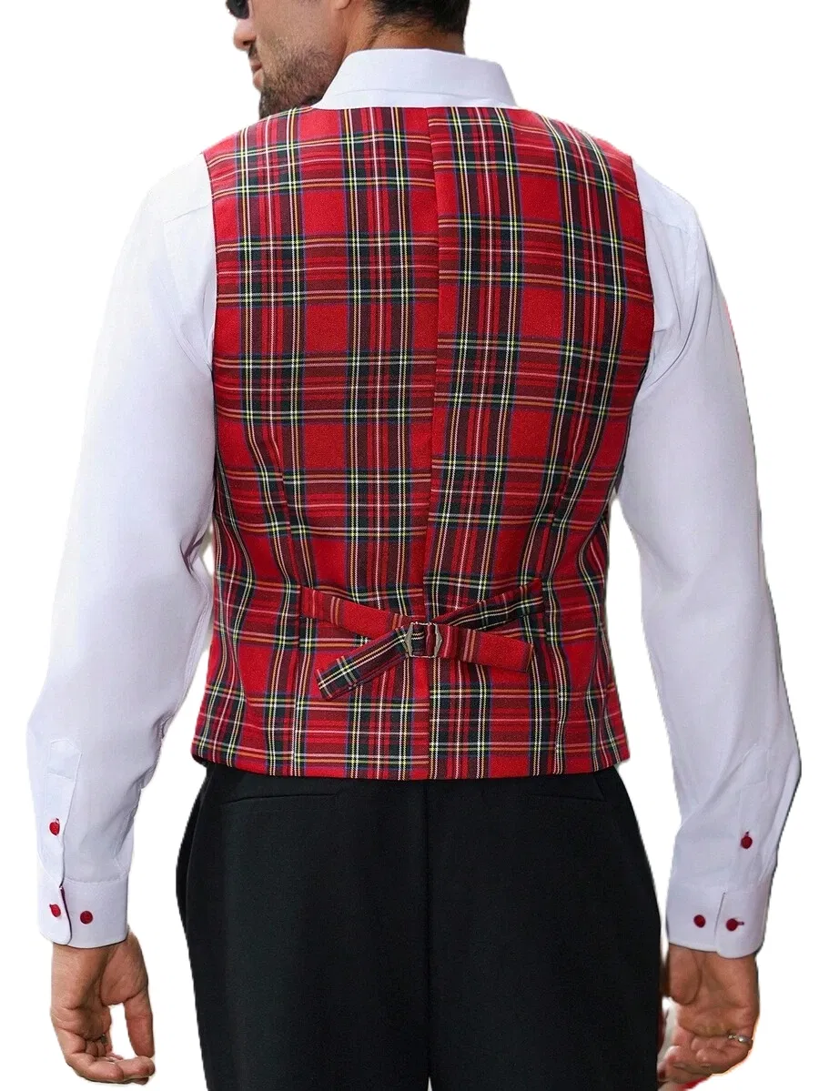 Red Plaid Mens Vest details
