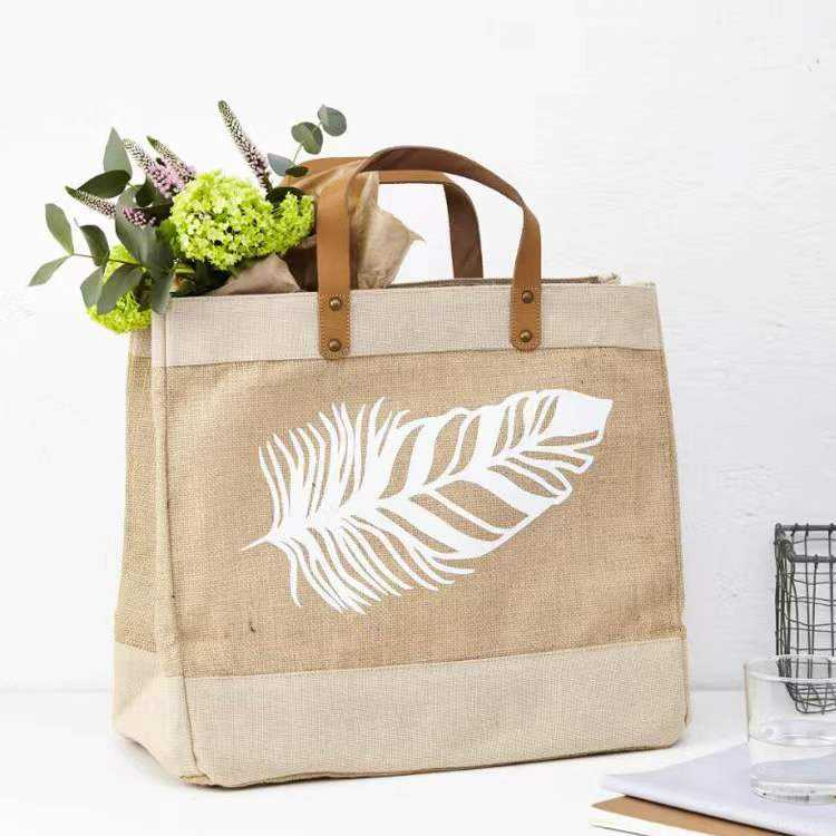 Eco-Friendly Custom Linen Tote Jute Bag Handmade Women's Zipper Closure Tote with Polyester Lining Competitive Price