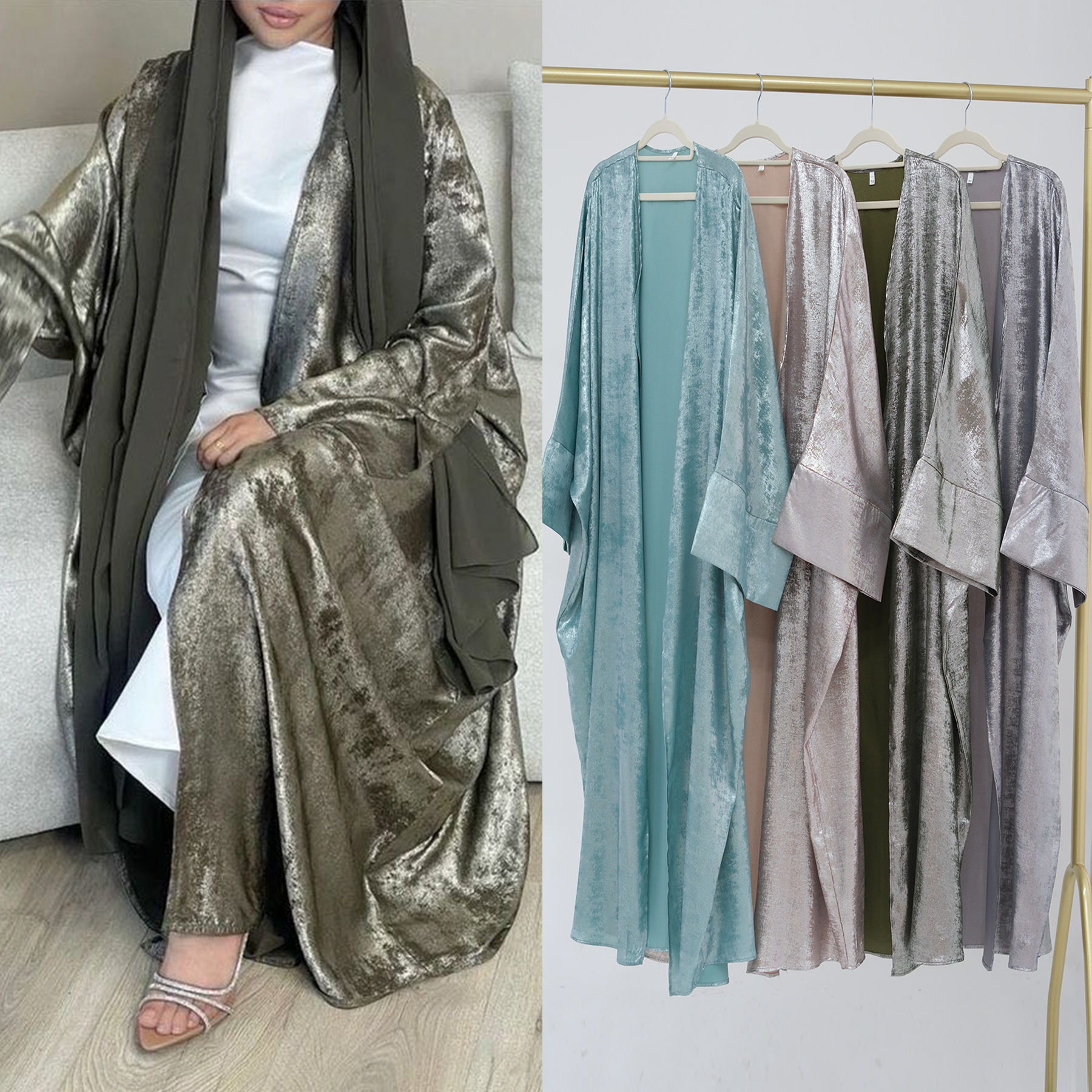 2026 New Cardigan Abaya Shinny Polyester Modest Women Abaya Muslim Dress Dubai Open Abaya Fashion Islamic Clothing